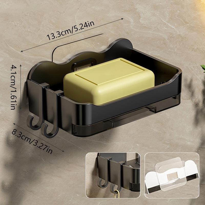 

Bathroom Soap Dishes Free-Punching Wall Mounted Sticker Soap Sponge Holder Organizer Double Drainage Dish With Hooks Accessories чёрный