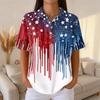 Women’s Casual Short Sleeve Knit Polo Shirt with Button Front and Independence Day Print for Everyday Wear