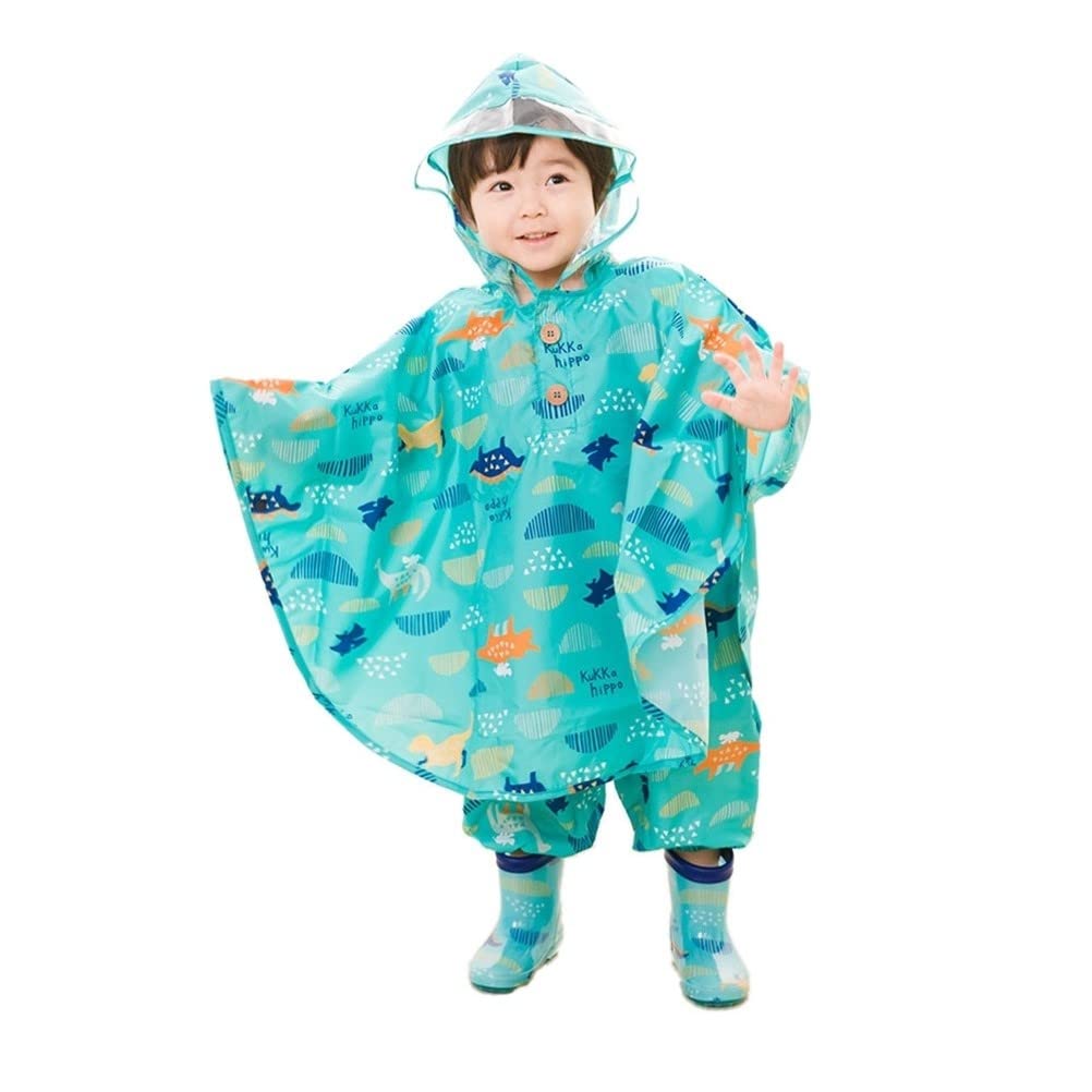 

Ogawa Kids Rain Poncho 90 см Kukkahippo Dinosaur со светоотражающей лентой и сумкой для хранения рюкзака 83367 [2023] в форме бегемота