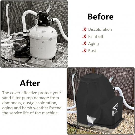 Bitubi Sand Filter Pump Cover,Waterproof Anti-UV Above Ground Pool Pump Cover,Suitable for Most Popular Brands Sand Filter on Market (Black)