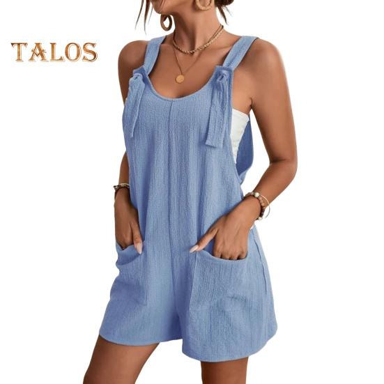 

Женский комбинезон без рукавов, летний повседневный короткий комбинезон, свободный хлопковый комбинезон с карманами, пляжная одежда для путешествий, отпуска S светло-синий