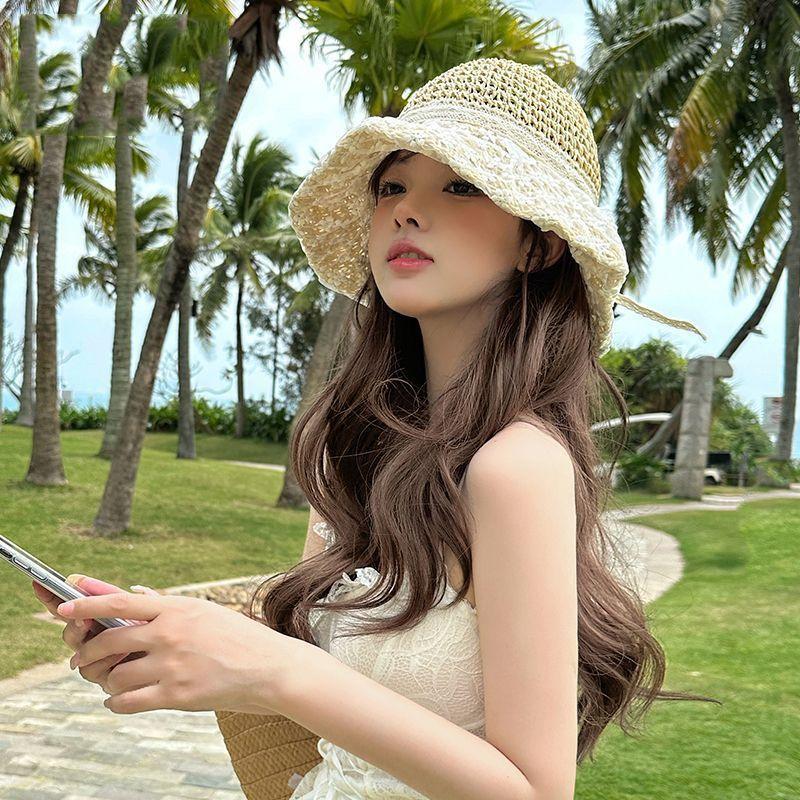 Mori seaside travel lace daisy floral straw hat summer women's gentle mesh breathable sunscreen big brim sun hat