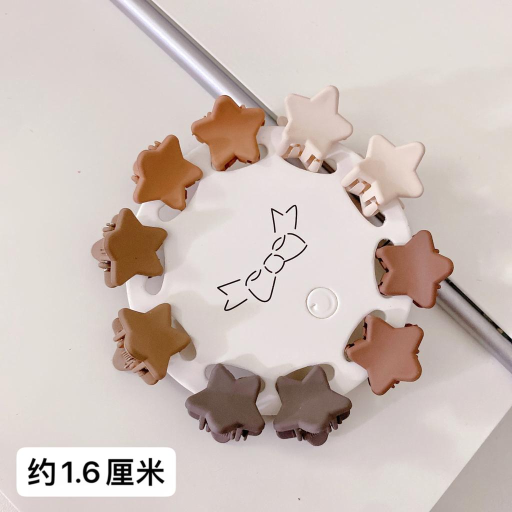10PCS Korean Ins Milk Tea Color Morandi Small Grip Mini Children's Small Claw Clip Plum Blossom Star Small Hair Clip