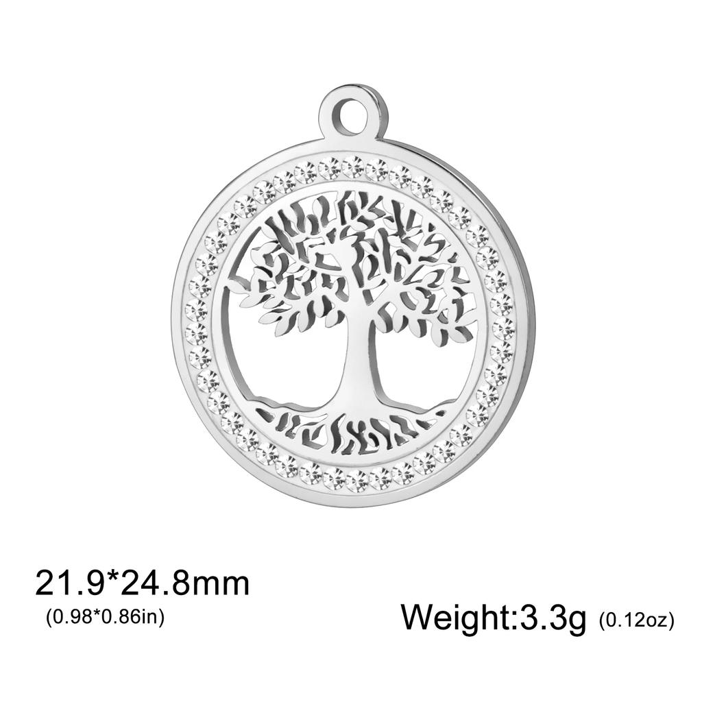 Xiaomi 3pcs/lot Amulet Tree of Life Round Clear Zircon Pendant Stainless Steel Gold Color Charms for Necklace Earring Jewelry Making