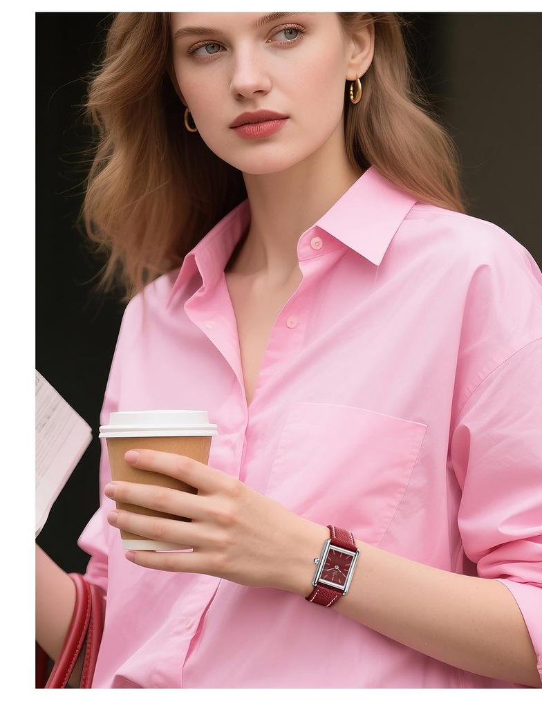 Women's Square Quartz Watch with Genuine Leather Strap – Simple, Fashionable & High-End Feel