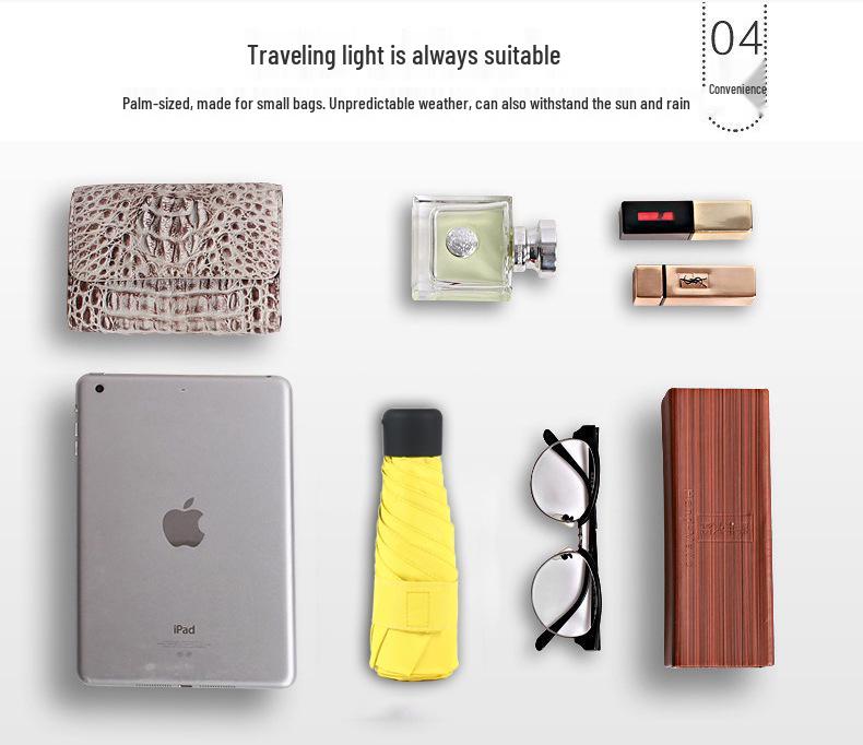 Ultralight Compact Women's Five-Fold Pocket Umbrella with Black Glue Sun Protection