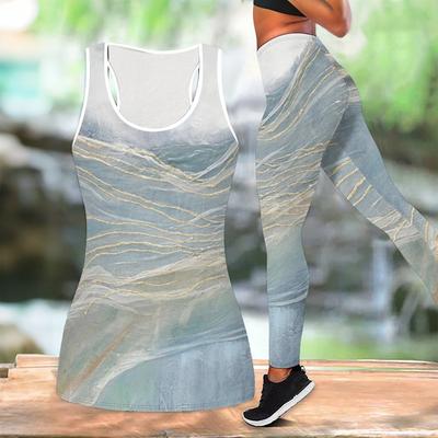 Marble Veining Printed Yoga Outfit for Women Fashion Workout Leggings Fitness Sports Casual Yoga Set Sports Suit