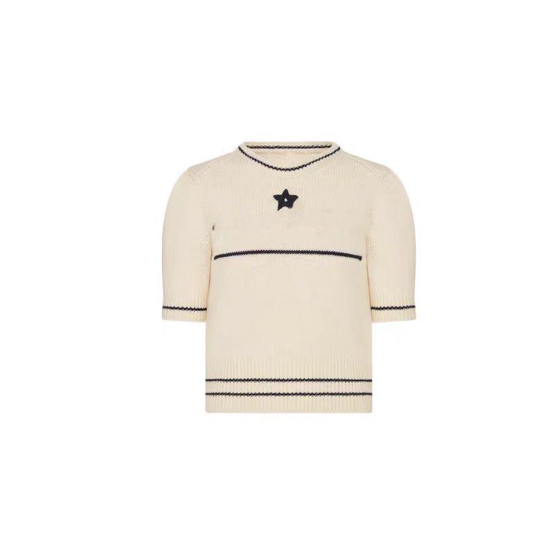 

Женский летний вязаный топ: Свитер с вышивкой пентаграммы, круглым вырезом и рукавами-пузырями Large белый