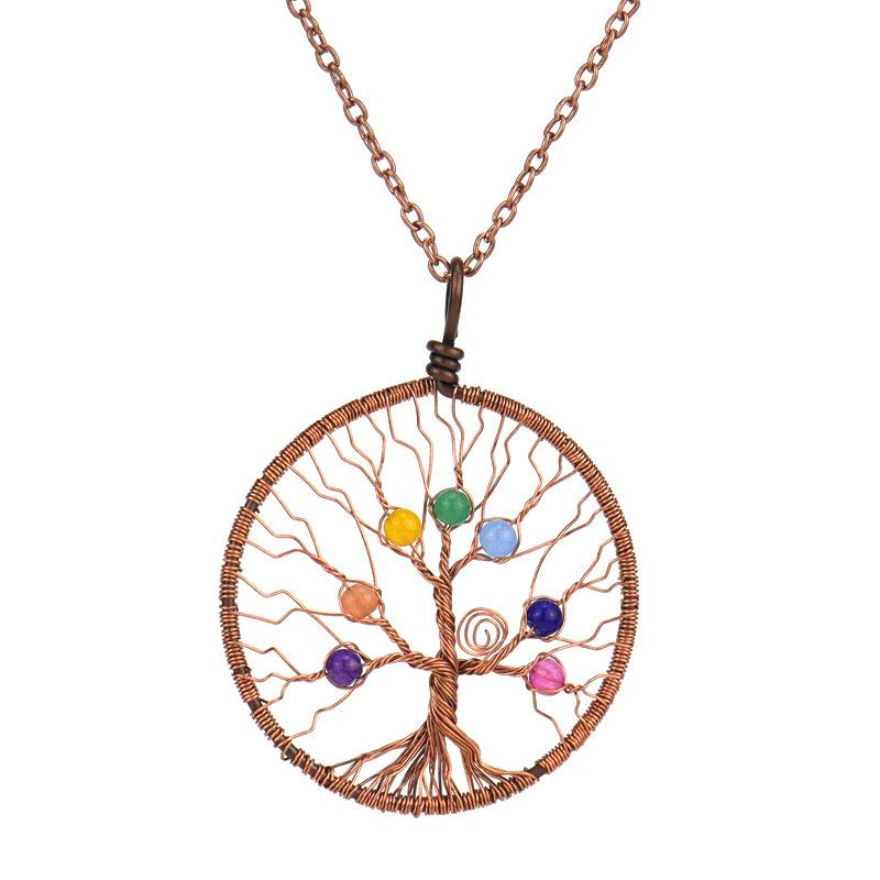 Handmade Winding Silk Tree Of Life Colorful Crystal Beads Tree Of Life Fortune Tree Necklace N41