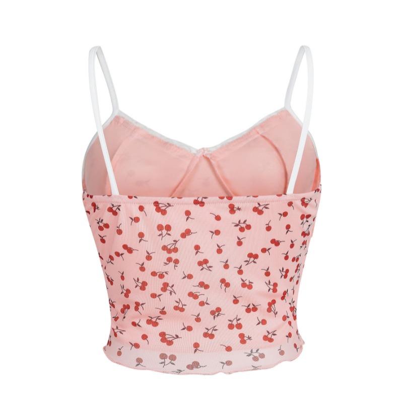 Women's Cherry Blossom Mesh Spliced Lace Camisole Top