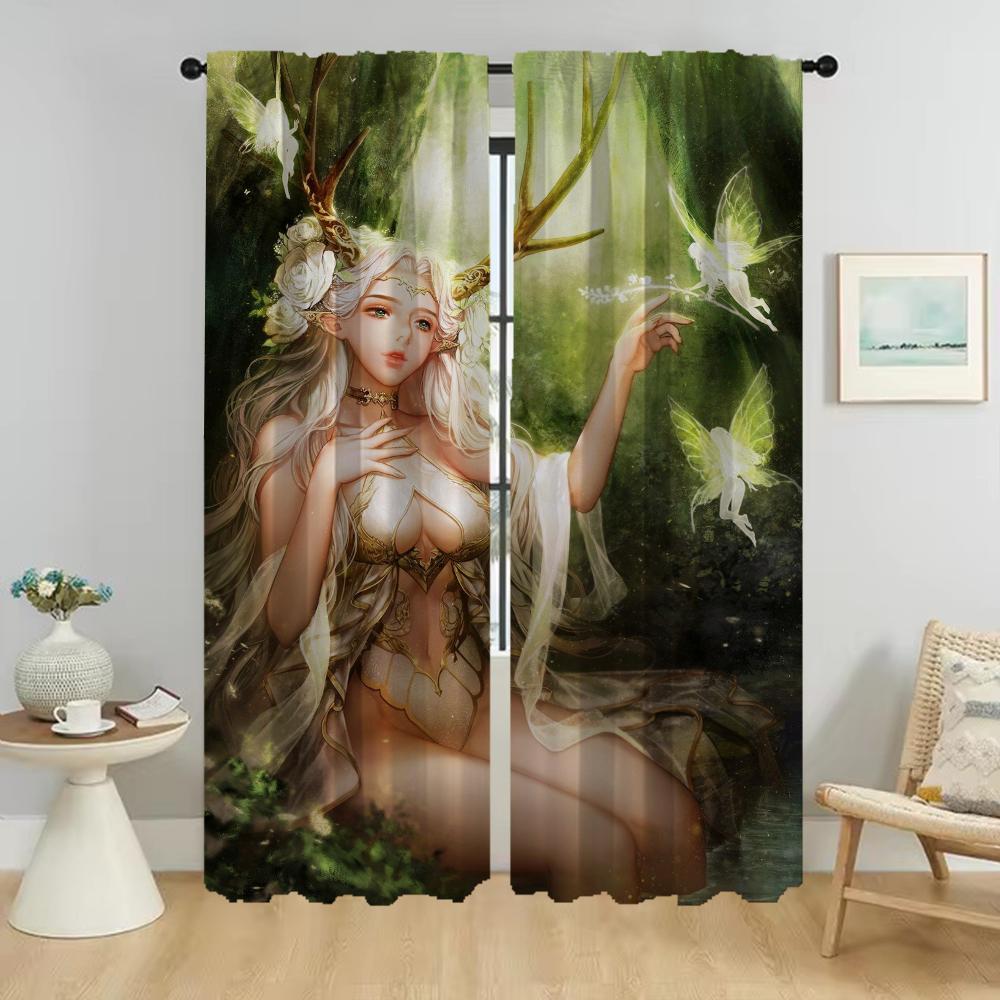 Female Elf Tulle for Bedroom Elegant Room Curtains 2 Pieces Living Room Curtain Halloween Decoration Shades Partition Kitchen
