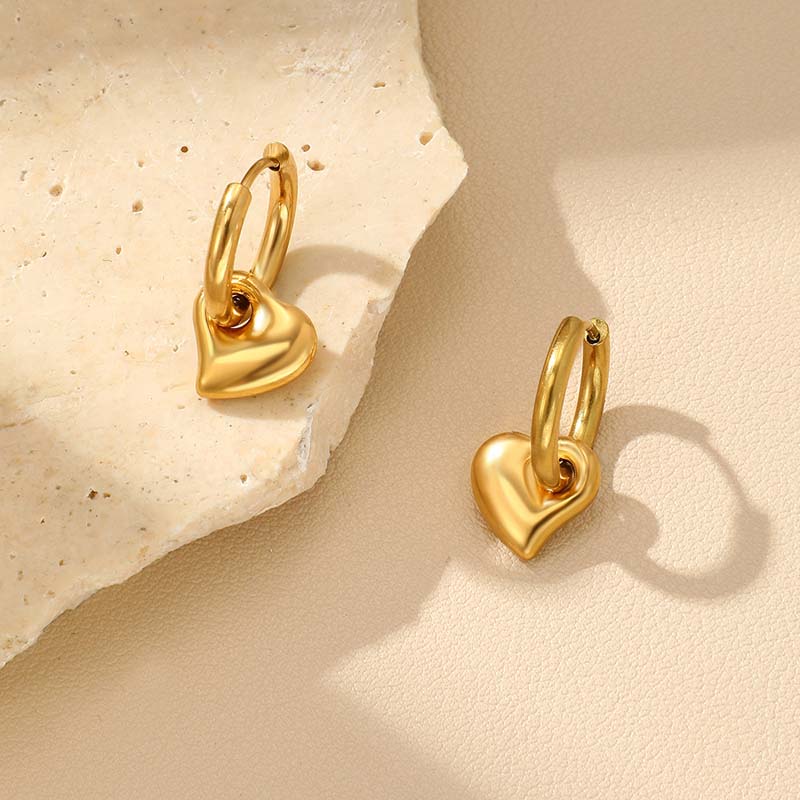 Stainless Steel Metal Heart Flower Pendant Earrings For Women Fashion Gold Color Peach Heart Ear Buckle Earrings Jewelry Gifts