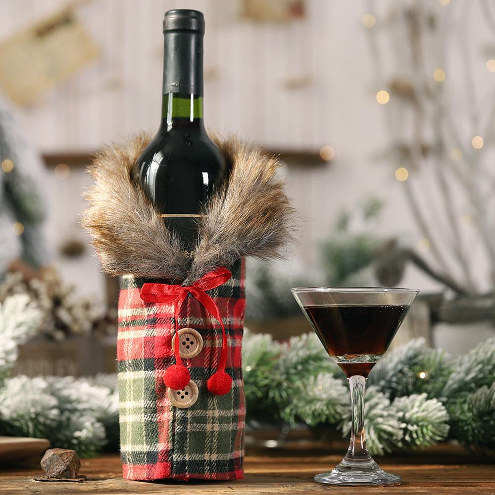 Christmas Wine Classy Bottle Wraps Stylish Striped Plaid Material Ideal For Holiday Parties