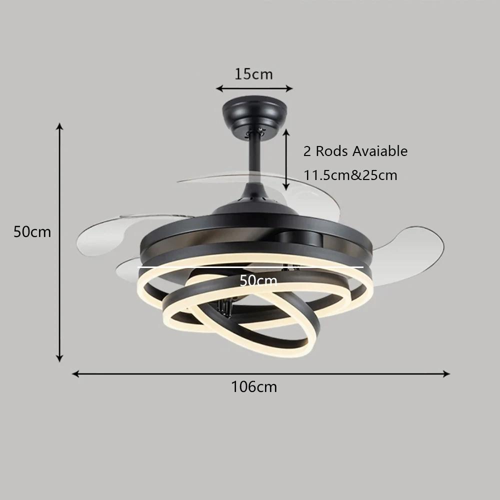 Modern Living Room Ceiling Fan with Lights Intelligent Ceiling Fan Retractable Blades LED Light Remote Dimming Home Decoration