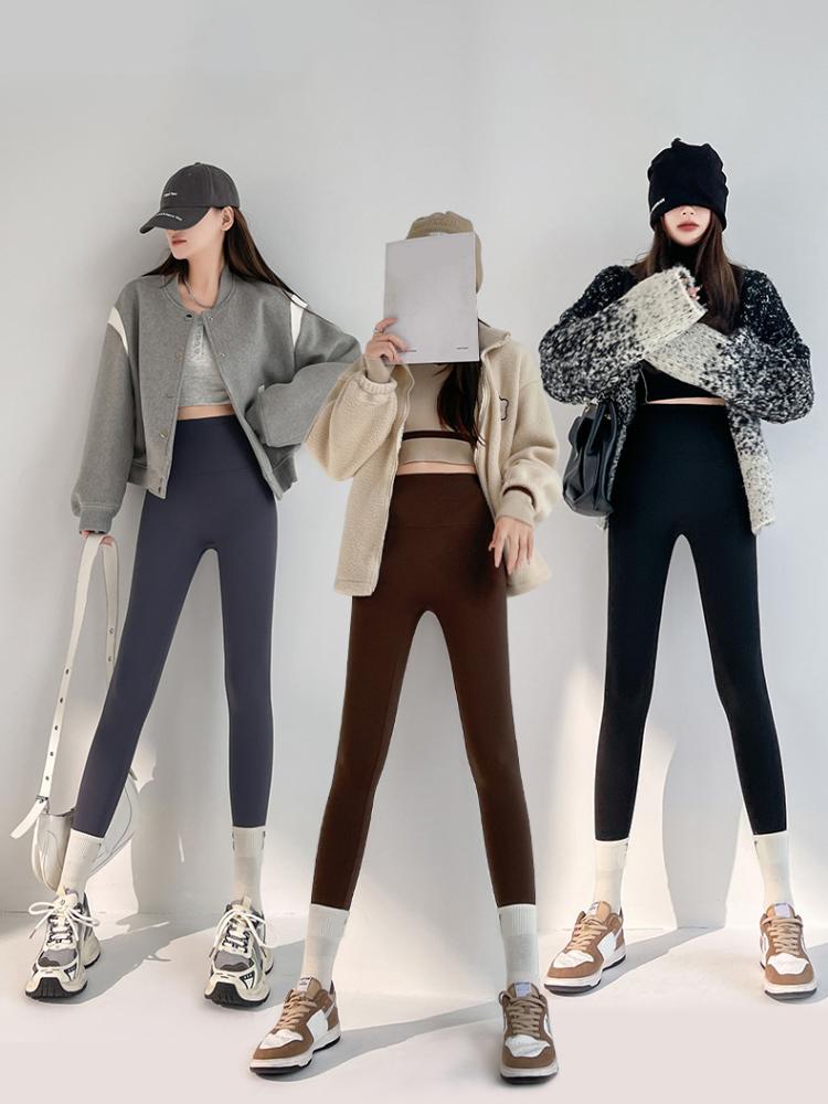 Autumn Winter Lamb Velvet Thicken Sharkskin Leggings Women High Waist Seamless Slimming Warm Leggings Pants