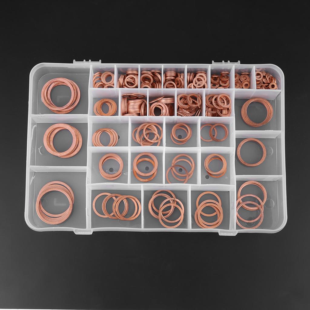 570pcs 30 Sizes Copper Washers Flat Ring Set Kit with Plastic Box