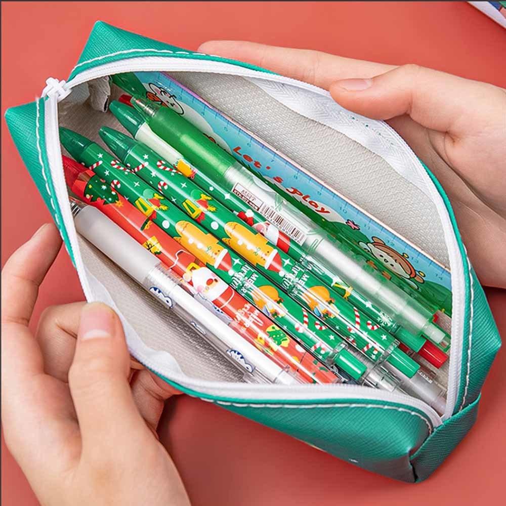 1 Piece Cute Cartoon Christmas Pencil Case Bag Key Chain Pu Large Capacity Coin Wallet Case Pouch Bag School Supplies Gift
