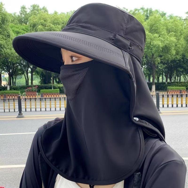 Big Brim Summer Hat Women's Breathable Face Mask, Neck Protection Integrated Sun Hat UV Protection Outdoor Sun Hat