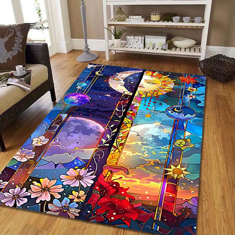 1pz Tappeto da Interno con Stampa Sole e Luna, Design - Morbido, Antiscivolo e Durevole Decorazione per Stanza dei Giochi per Camera da Letto, Soggiorno