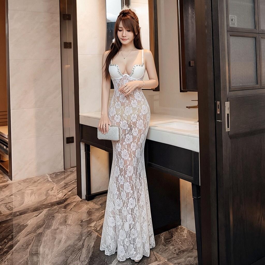 Summer Tube Top with Diamond Lace Suspender Fishtail Dress Skirt Women's Waist and Thin Long Temperament Light and Familiar Style Banquet Wear