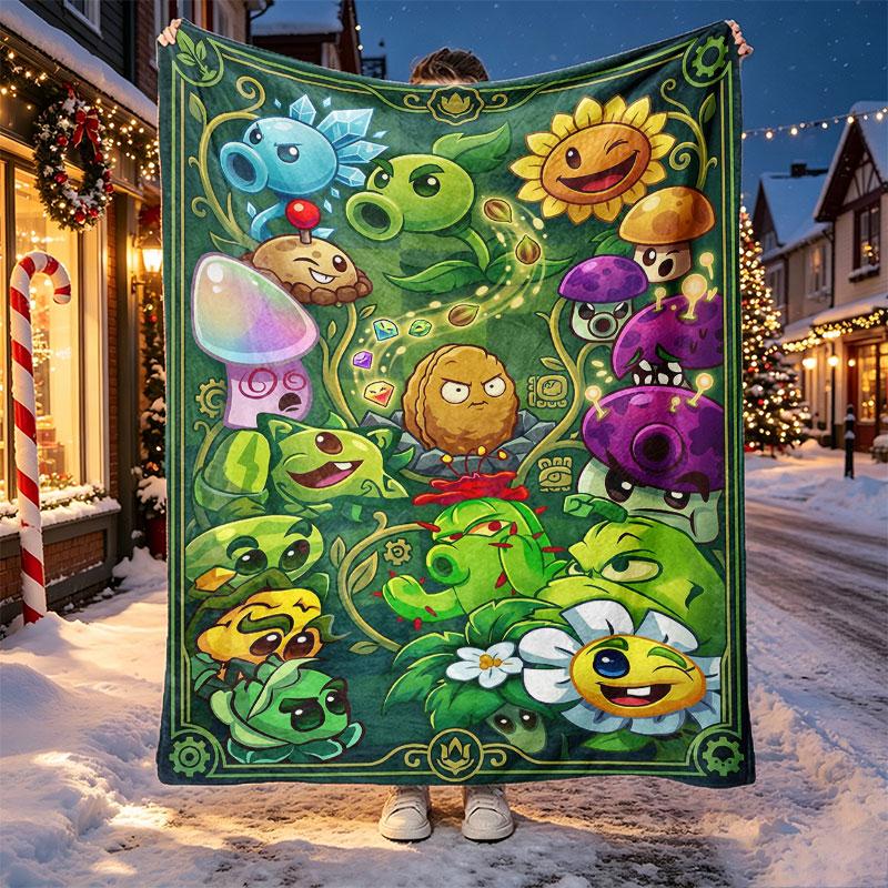 Plants VS Zombies Pattern Blanket for Home Decoration, Bed, Sofa, Car Travel, Camping, Suitable for All Seasons, Birthday Christmas Gift