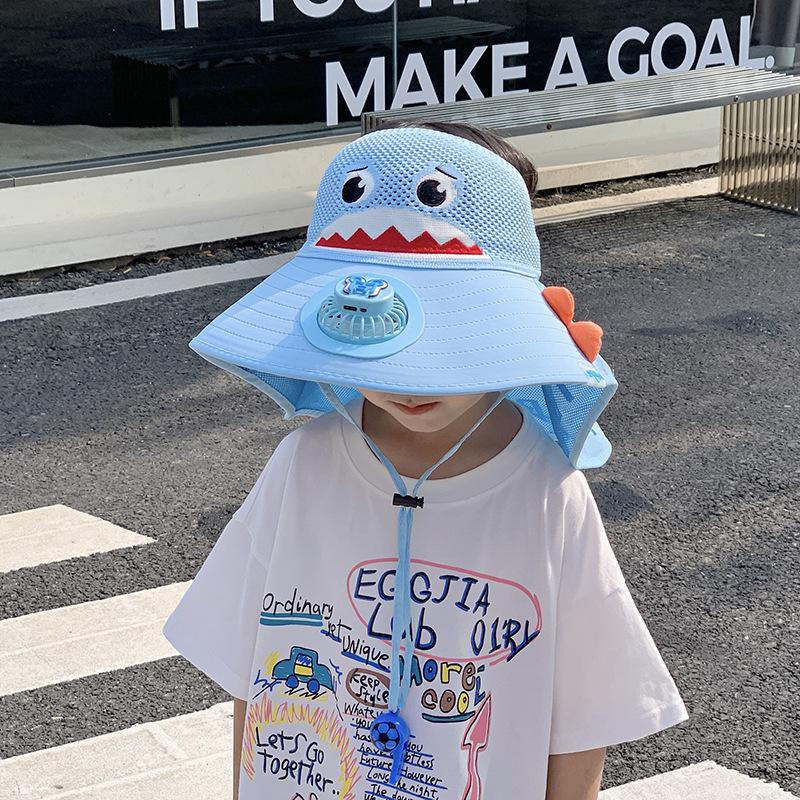 Children's Hat with Fan Shawl Hat In Summer Large Brim Boys and Girls Breathable Sun Protection Outdoor Sun Hat