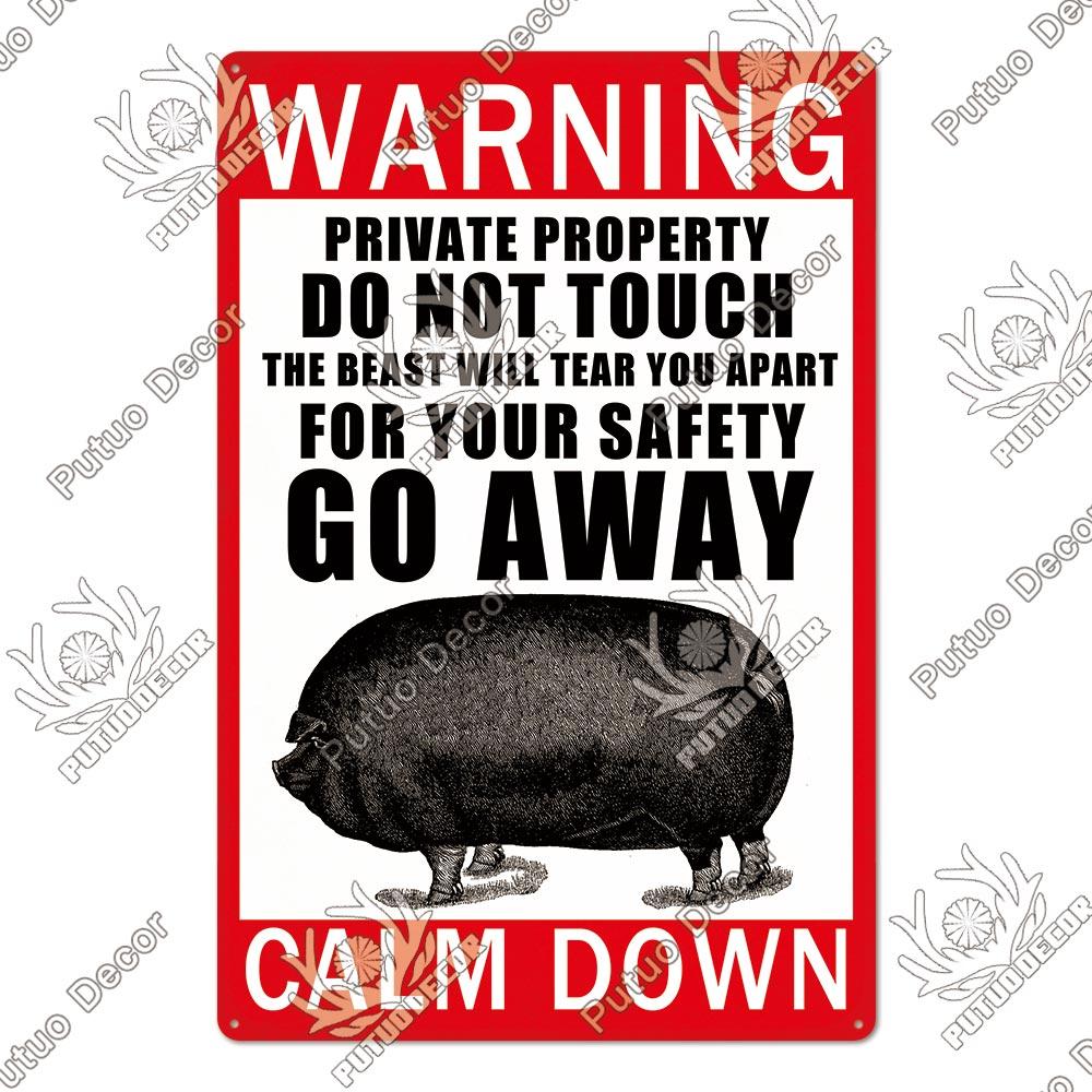 Putuo Decor Warning Tin Sign Vintage Metal Sign Pig Caution Plate Warning Decorative for Zoo Piggy Farm House Wall Decor