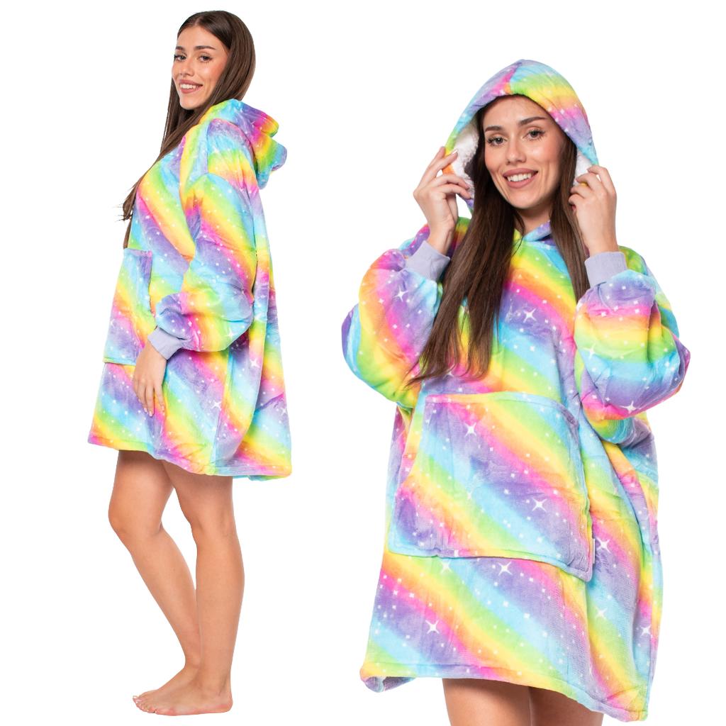 Felpa coperta coperta-felpa 2 in 1 oversize xxl con cappuccio spessa sherpa arcobaleno