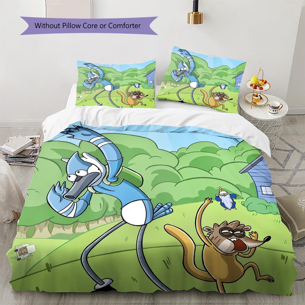 Regular Show  Pattern Bedding Quilt Set  Home Decoration  Gift (1 * Duvet Cover + 2 * Pillowcase  Without Core)