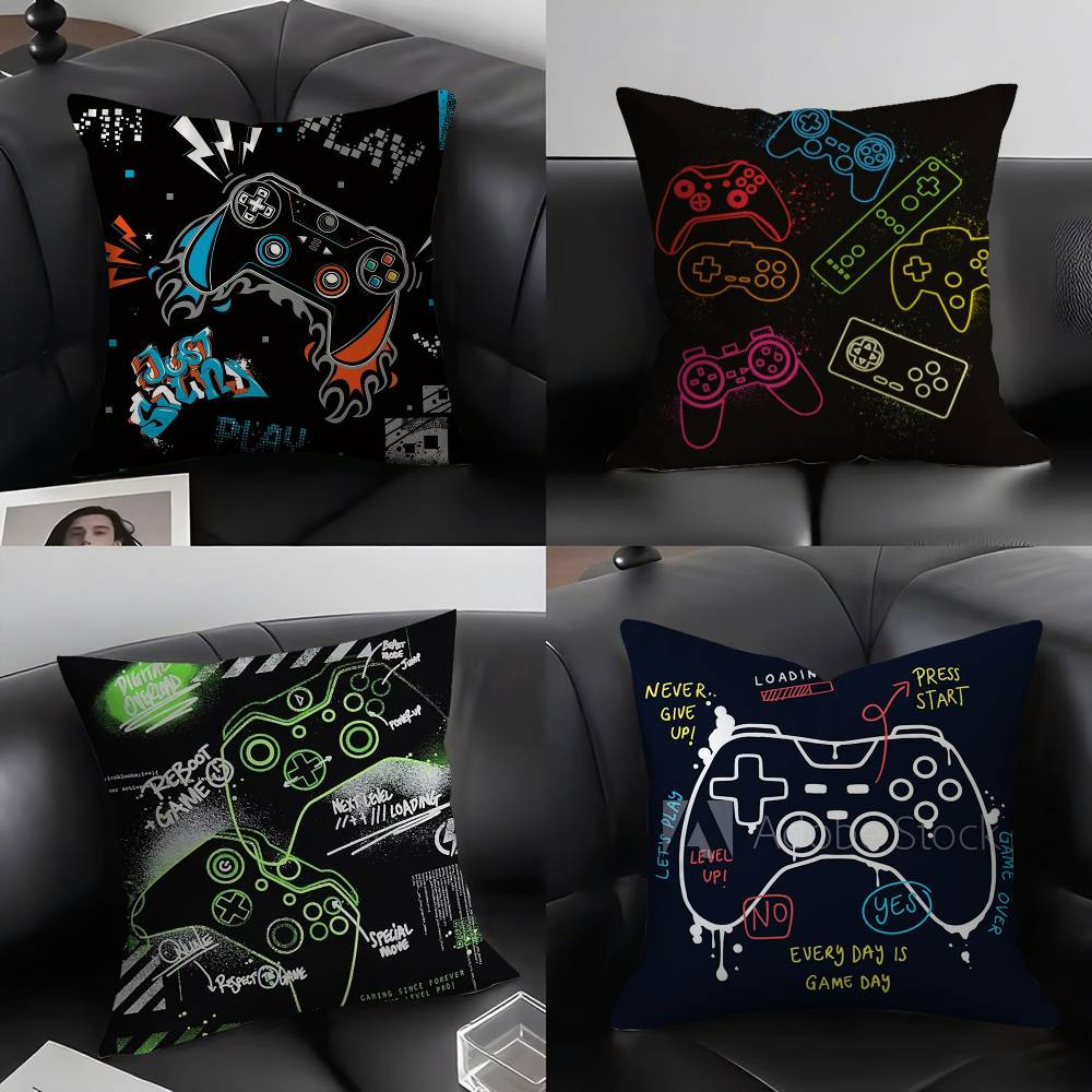Colorful Graffiti Game Gamepad Pillow Case Plush Fabric Soft Double-Sided Printed Sofa Warm Winter Home Gift Cushion Cover