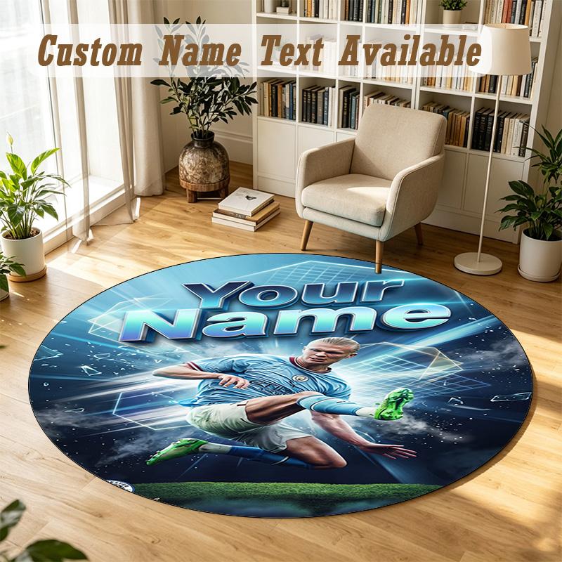 Round Rug Custom NameErling Haaland Pattern Non Slip Carpet Home Floor Decor