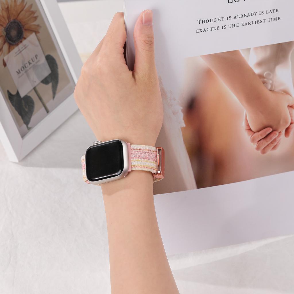 Sport Nylon Band for Apple Watch 40mm 41mm 42mm 44mm 45mm 49mm Adjustable Magnetic Stretchy Braided Strap for iWatch Series SE 9 8 7 6 5 4 3 Ultra 2