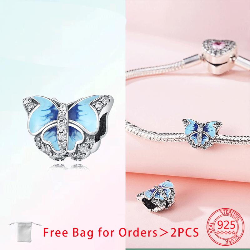 Original Charms Copper Blue Butterfly Butterfly Series Beads Pendant Fit Diy Bracelet Jewelry For Women Fine Gift Accessory