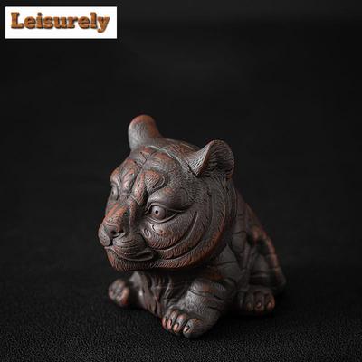 Qingxi Purple Pottery Tiger Tea Pet Ornament Handmade Jumping Knife Lid Stand Pot Holder Crafts Frame Tea Ceremony Accessories