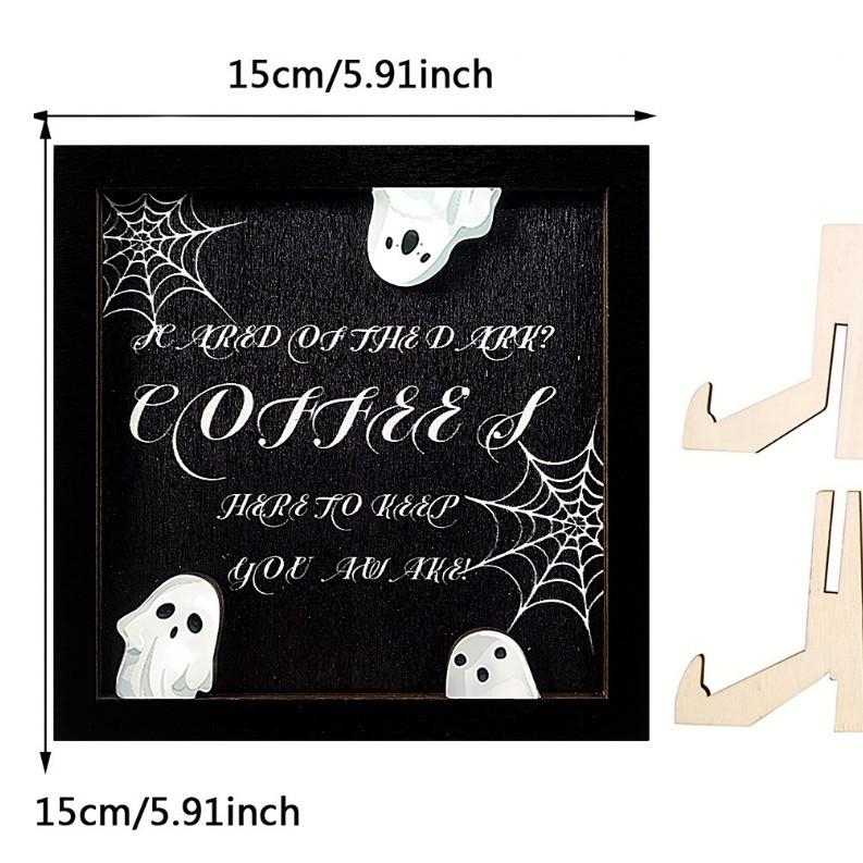 Halloween Wooden Ghost Photo Frame - Spooky Kid's Tabletop Decor with Themed Poster, Party Atmosphere Decorative Ornament