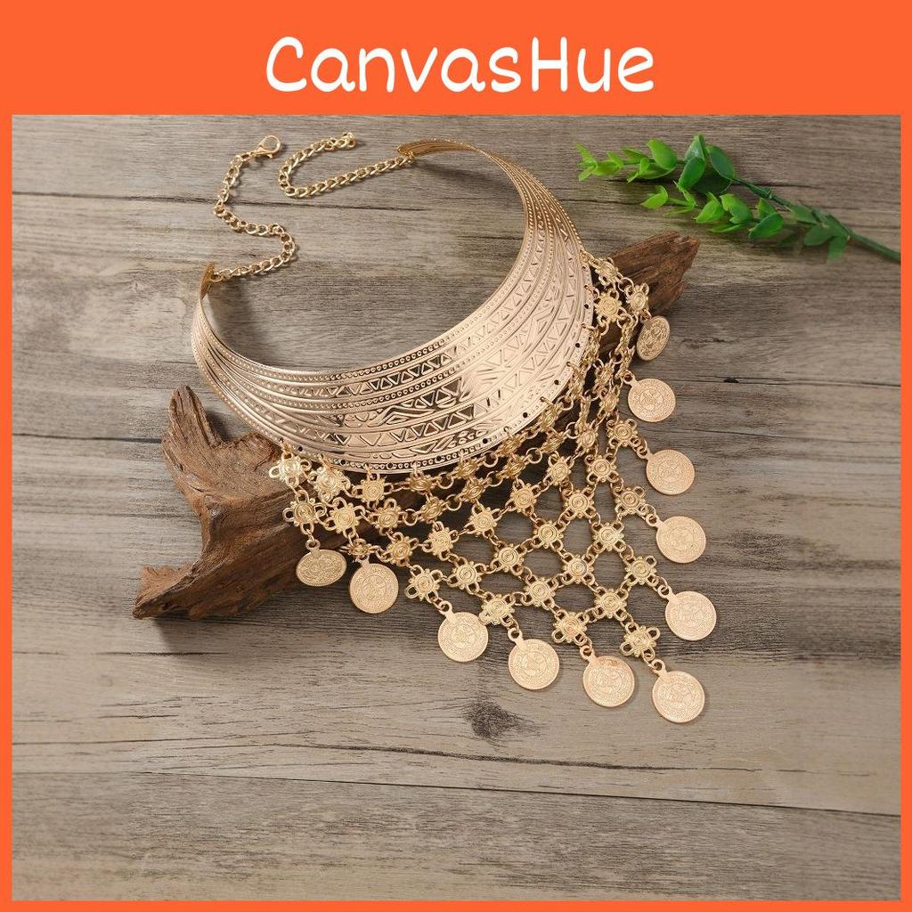 Ethnic Fashionable Style Multi Layer Tassel Design Women Metal Necklace Collar