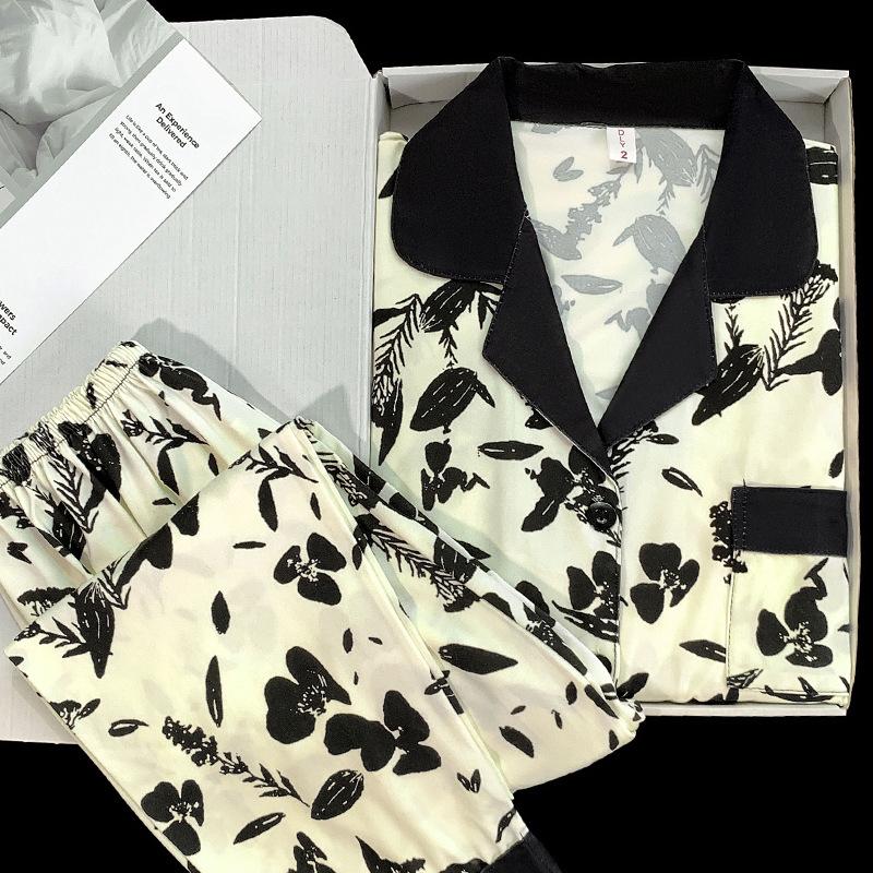 Spring and Autumn Women's Landscape Painting Long Sleeve Long Pants Pajamas Homewear Set Pajamas Homewear Set