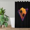 Retro 80S Synthwave Shower Curtain – Neon Palm Tree Design, Pink Cyan Black, Machine Washable, Hooks Included