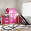 VidaXL Bunk Bed with Slide and Pink Curtains 90x200 Cm, Bed, Bed Frame, Low Bunk Bed, Bedroom Furniture 3284136
