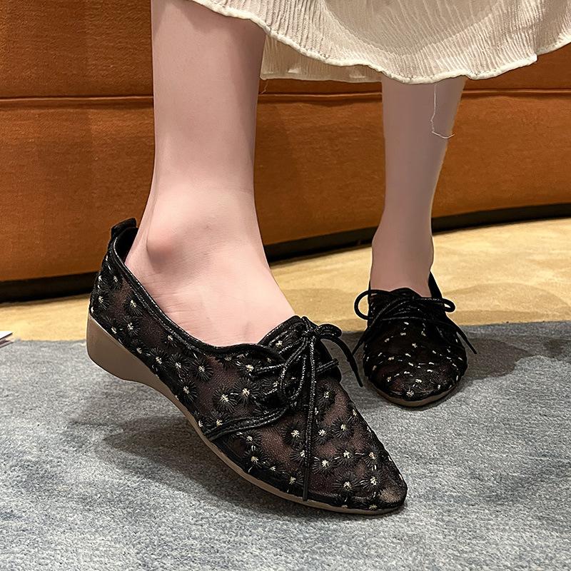 Mesh single shoes women's flat bottom new bow Mary Jane shoes soft sole breathable beanie shoes