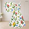 Women Plus Size Two Piece Dress Set V Neck Short Sleeve Leaf Printed Tie Front Strappy Flared Dress