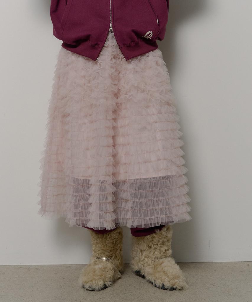 Lonkeu Sha Tiered Long Skirt (Pink)