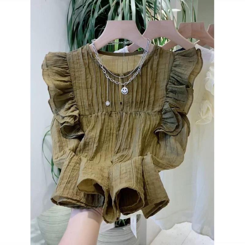 White Blouses for Women Blusas Mujer De Moda Sleeveless O-neck Loose Shirts Ruffles Loose Vintage Summer Blouse Tops Female