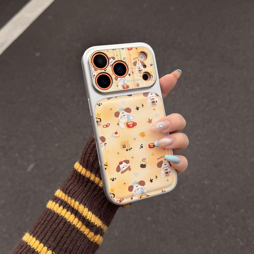 Ins Style Cartoon Coffee Puppy iPhone Case: Drop-Proof, Full Coverage for iPhone 14, 15, 16 Pro, Apple 17