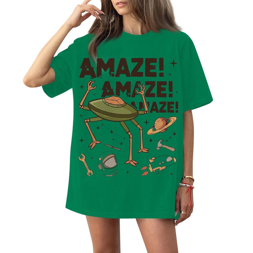 Women's round-neck casual printed short-sleeved T-shirt top