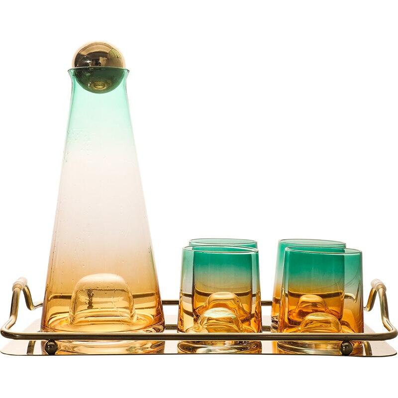 European Style Light Gradient Luxury Glass Water Bottle Cold Water Kettle Creativity Glasses Water Bottle Cups 1600ml For Home Use | Pots & Kettles