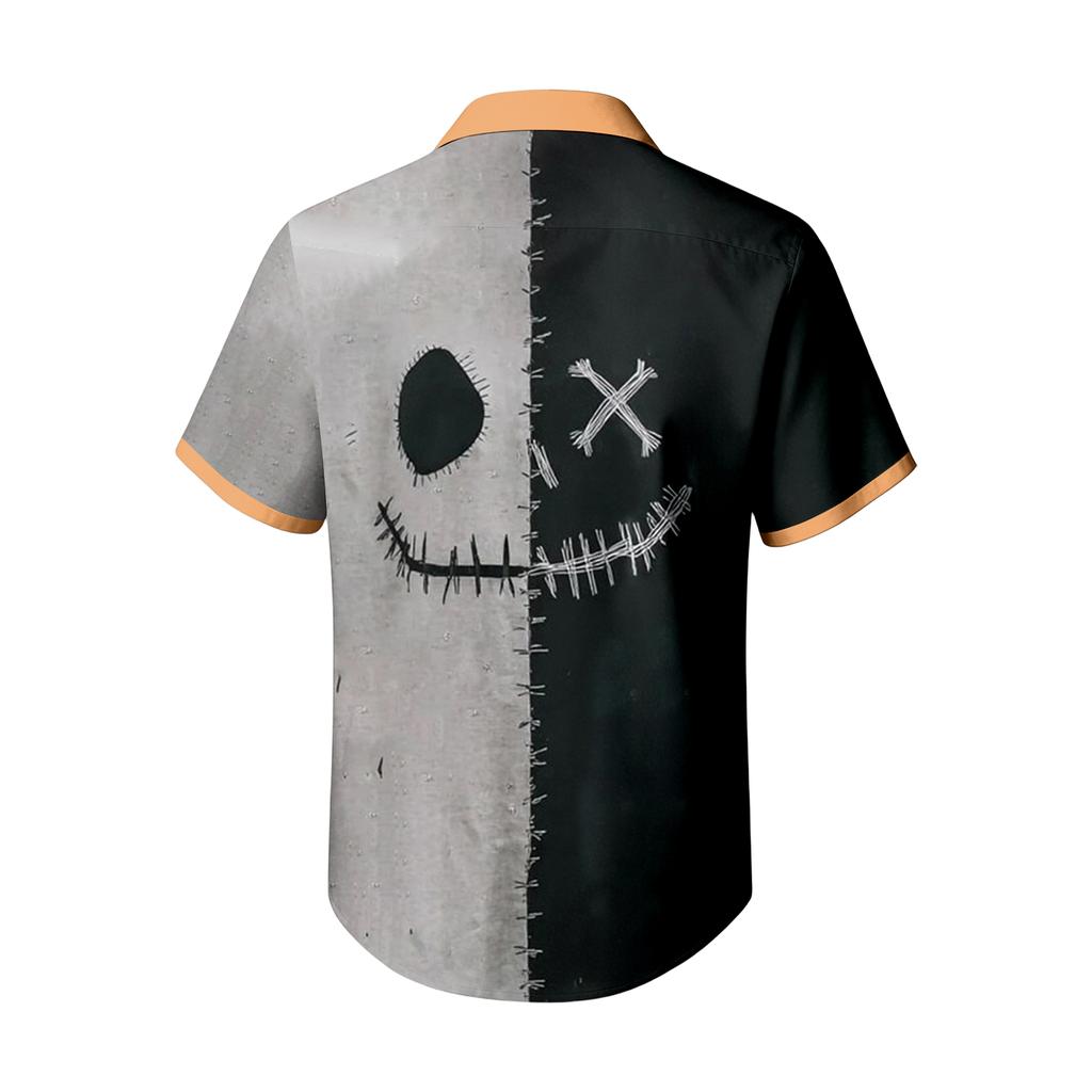 Men's Casual Short Sleeve Shirt with Halloween Print for Parties and Everyday Wear