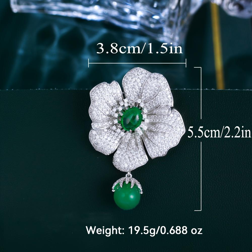 Elegante Spilla Lussuosa a Forma di Grande Fiore con Zirconia Verde Lucida e Bianca per Donna Gioiello da Sposa Matrimonio Banchetto Festa