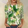 Women's Fashionable Casual Round Neck Three-Quarter Sleeve Printed T-Shirt Top