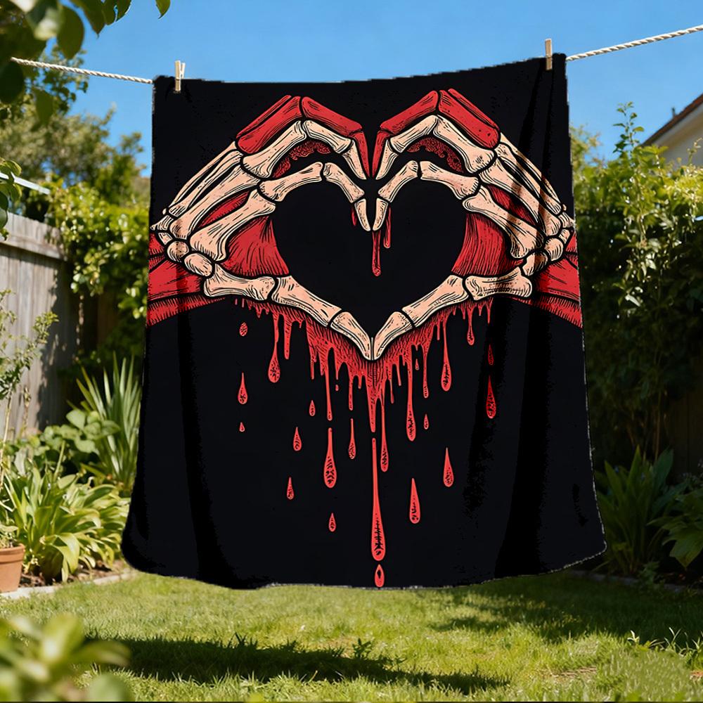 1pc Skeletal Heart Outdoor Flannel Blanket Soft All Season Polyester Throw , Perfect for Picnics & Travel , Picnic Accessory